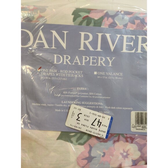 Vtg Dan River Floral Two Pair Rod Pocket Drapes 1 NOS 1 Open 84x84" - Picture 2 of 7
